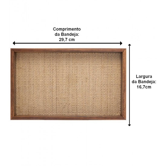 Bandeja 29,7cm Por 16,7cm Por 4,5cm De Madeira Com Sisal Trancado Natural